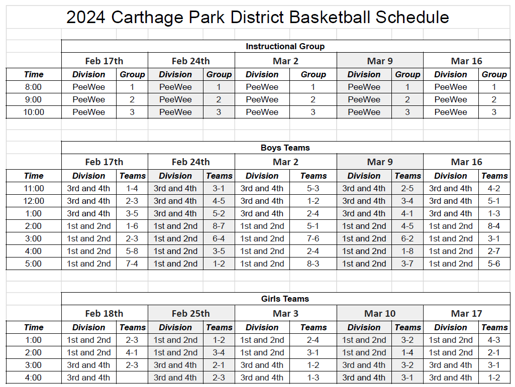 2024 Basketball schedule - Game Schedule